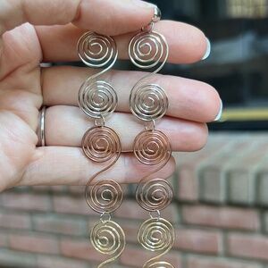Long Tri-Color Spiral Swirl Dangle Earrings